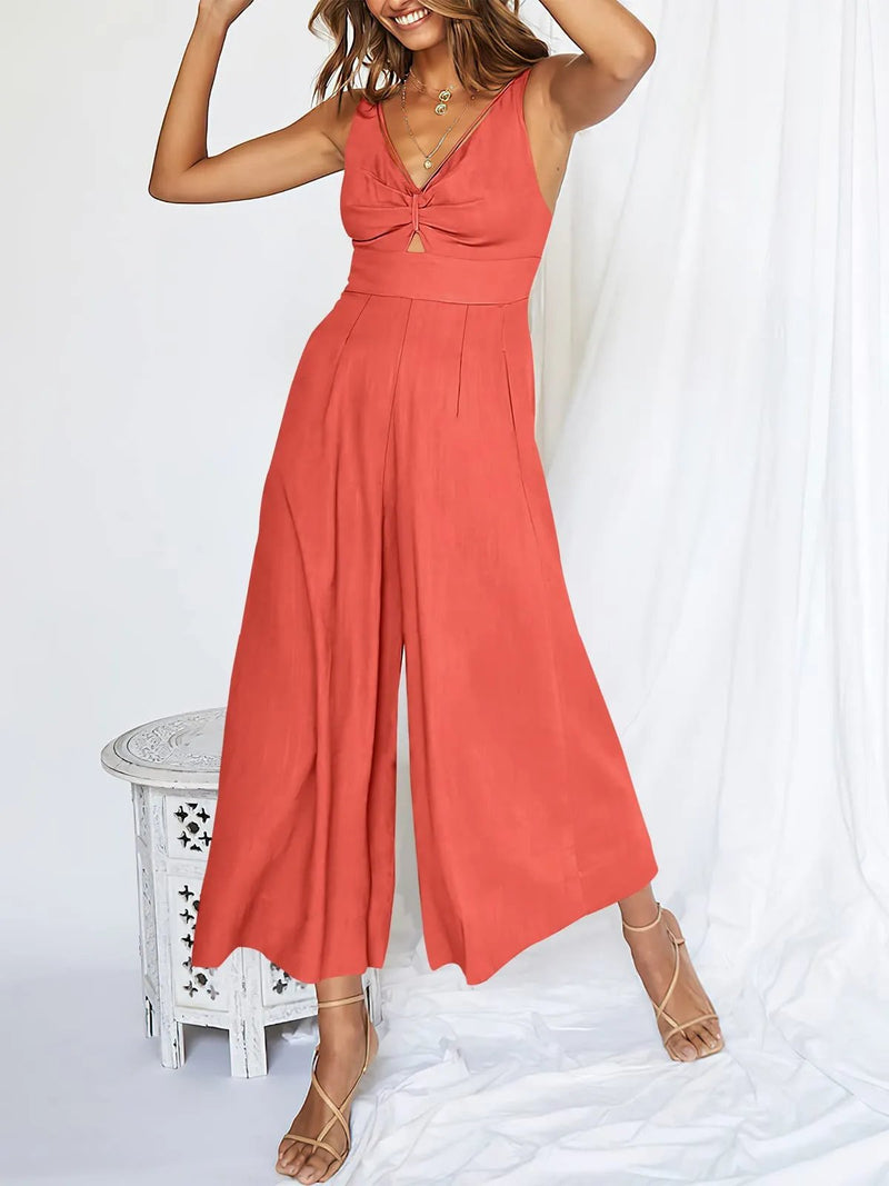 V Neck Cutout High-Waist Jumpsuits